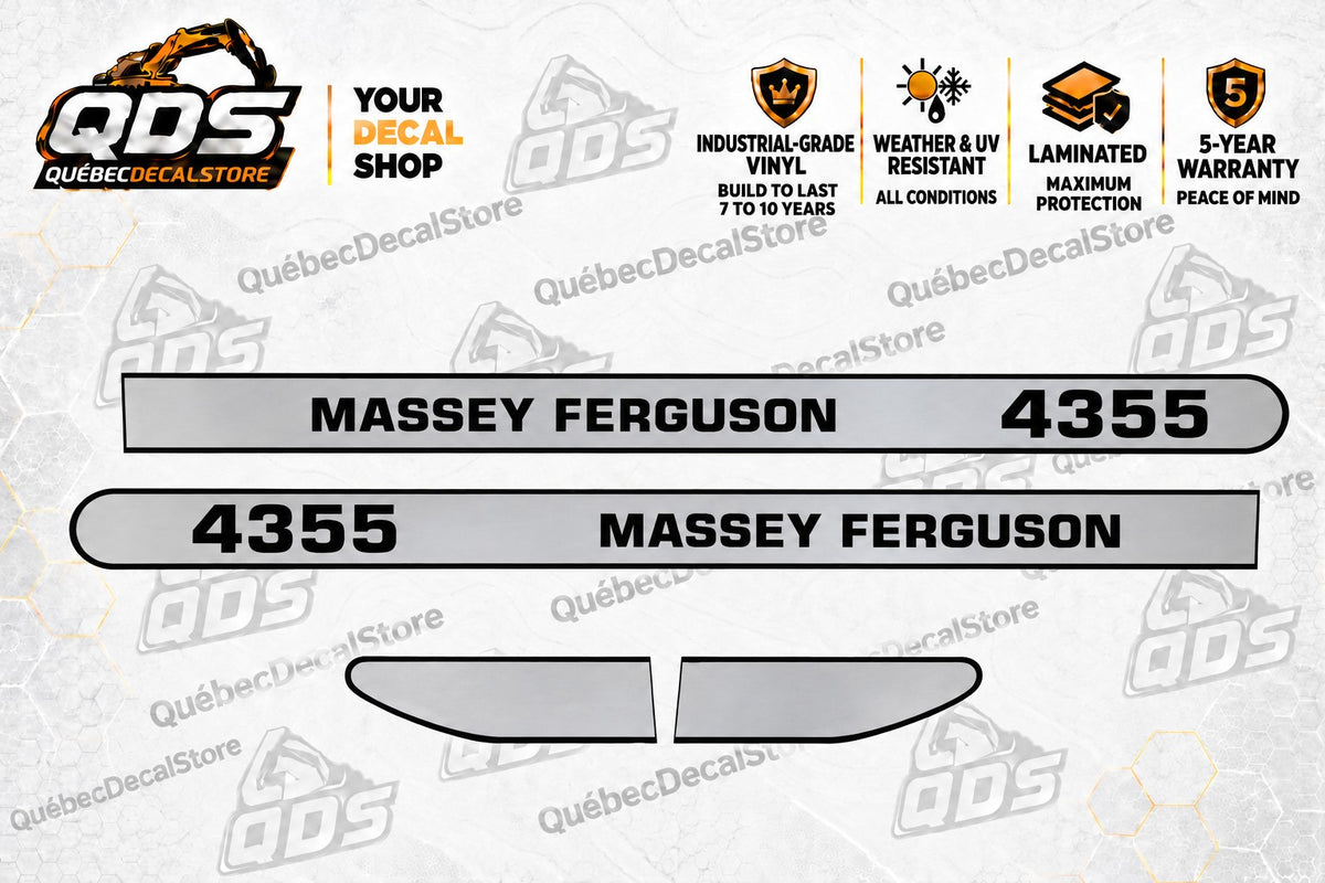 Massey Ferguson 4355 laminated aftermarket tractor decal kit with the pictured hood-side graphics – QuébecDecalStore