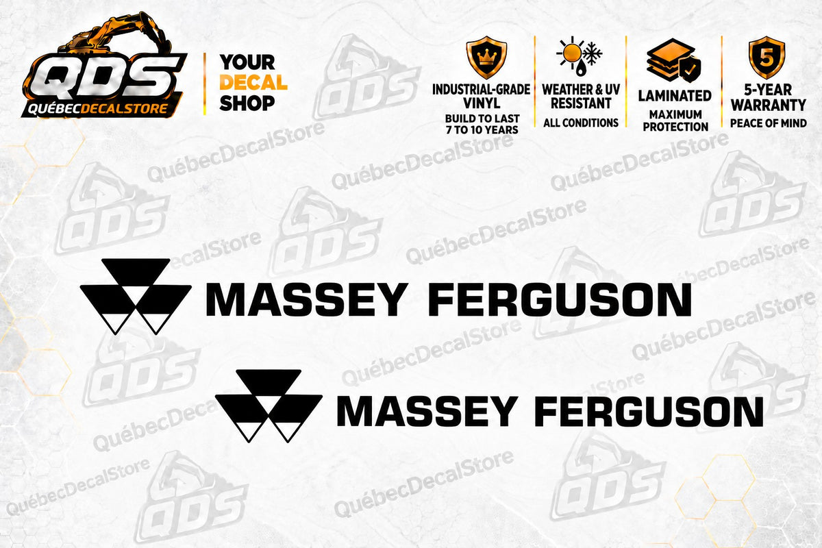 Massey Ferguson Logo Decals – Pair of 2, Black or White, 3–30 in