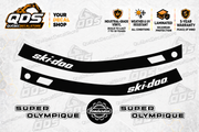 Ski-Doo Super Olympique 1967 aftermarket decorative decal kit, 5 pictured pieces on the QDS background