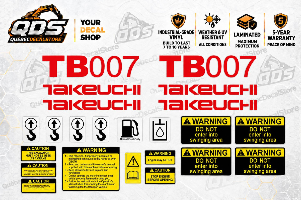 Takeuchi TB007 Mini Excavator Aftermarket Decal Kit