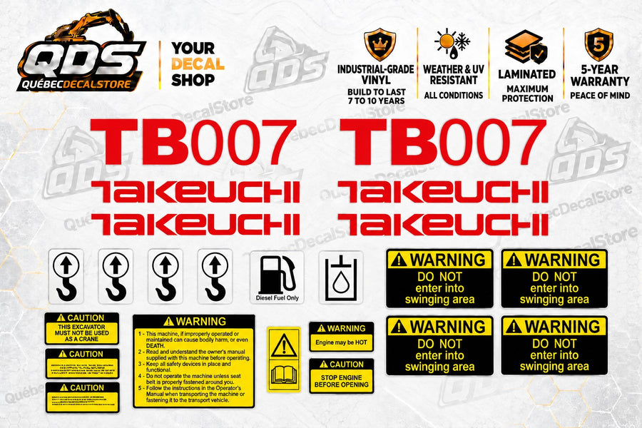 Takeuchi TB007 Mini Excavator Aftermarket Decal Kit QuébecDecalStore
