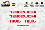 Takeuchi TB016 Mini Excavator Graphics Decal Kit
