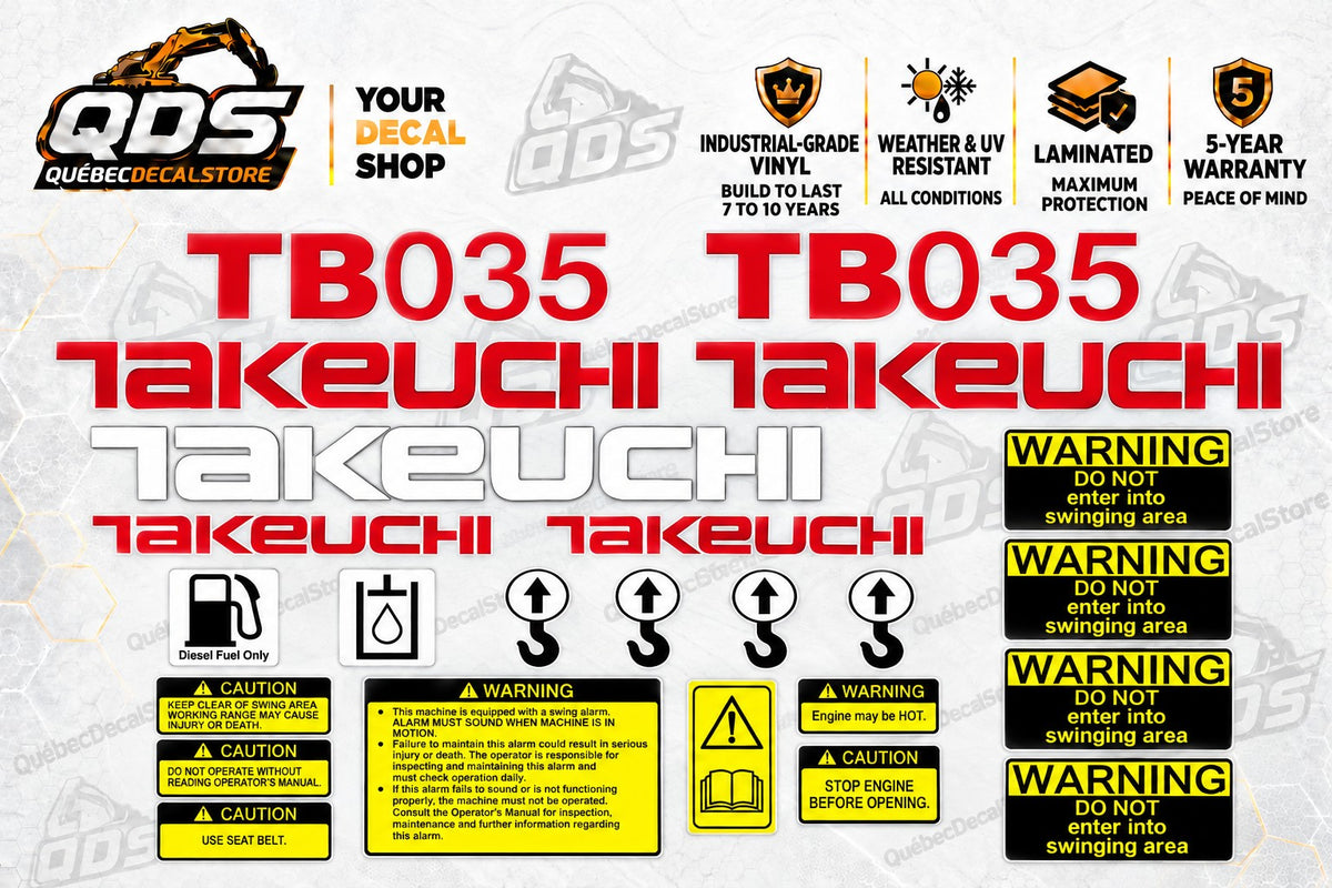 Takeuchi TB035 Mini Excavator Aftermarket Decal Kit
