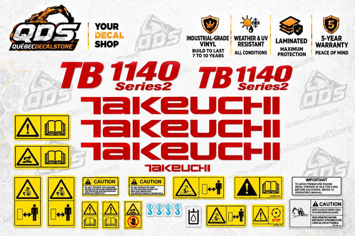 Takeuchi TB1140 Excavator Aftermarket Decal Kit with Safety Labels
