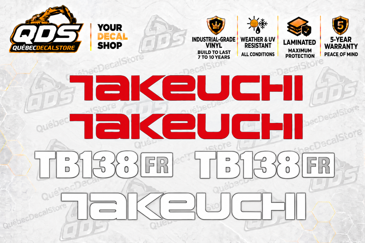 Takeuchi TB138FR Mini Excavator Graphics Decal Kit