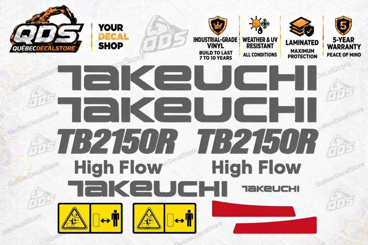 Takeuchi TB2150R Excavator Aftermarket Replacement Decal Kit with Safety Labels