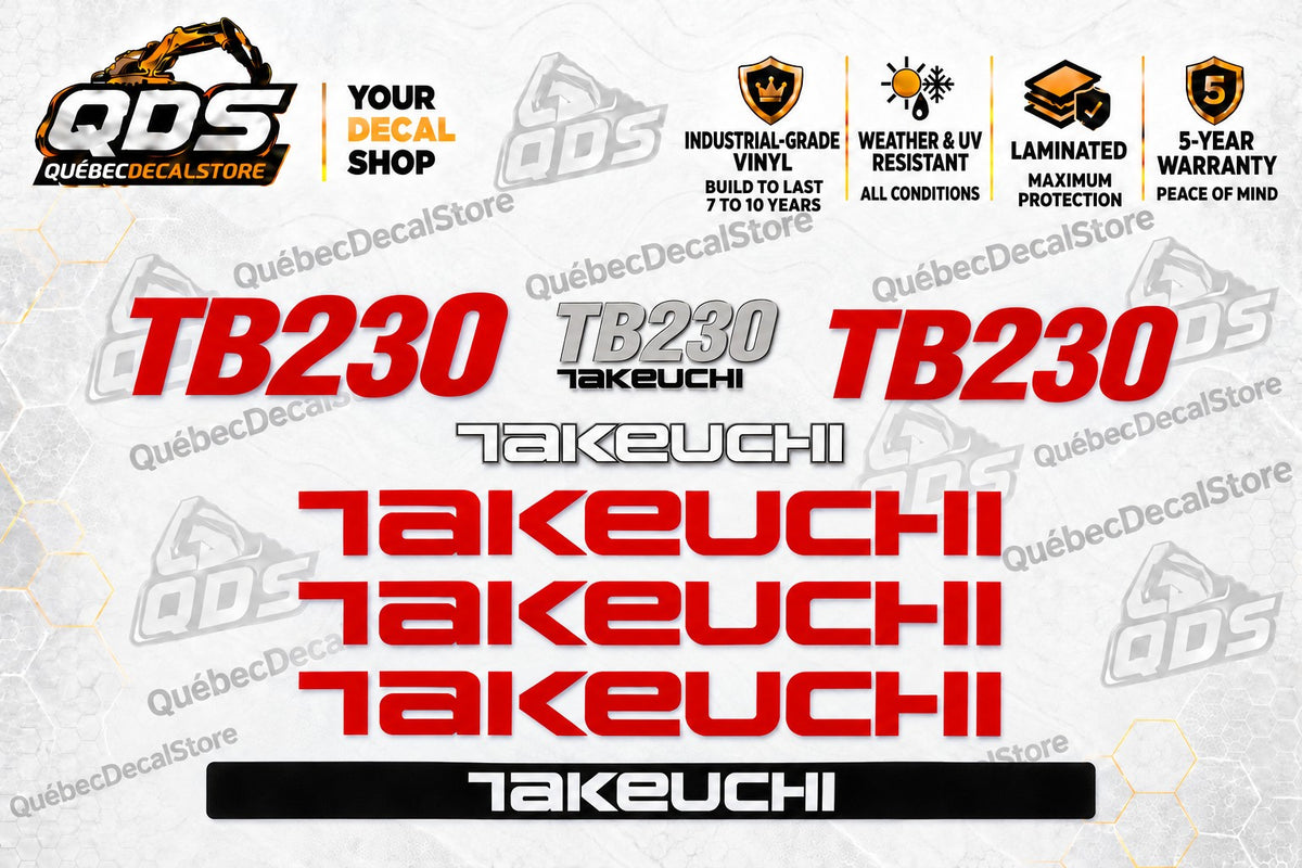 Kit de décalques de remplacement pour mini-excavatrice Takeuchi TB230