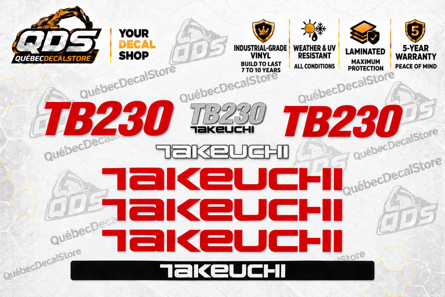 Takeuchi TB230 Mini Excavator Aftermarket Decal Kit QuébecDecalStore