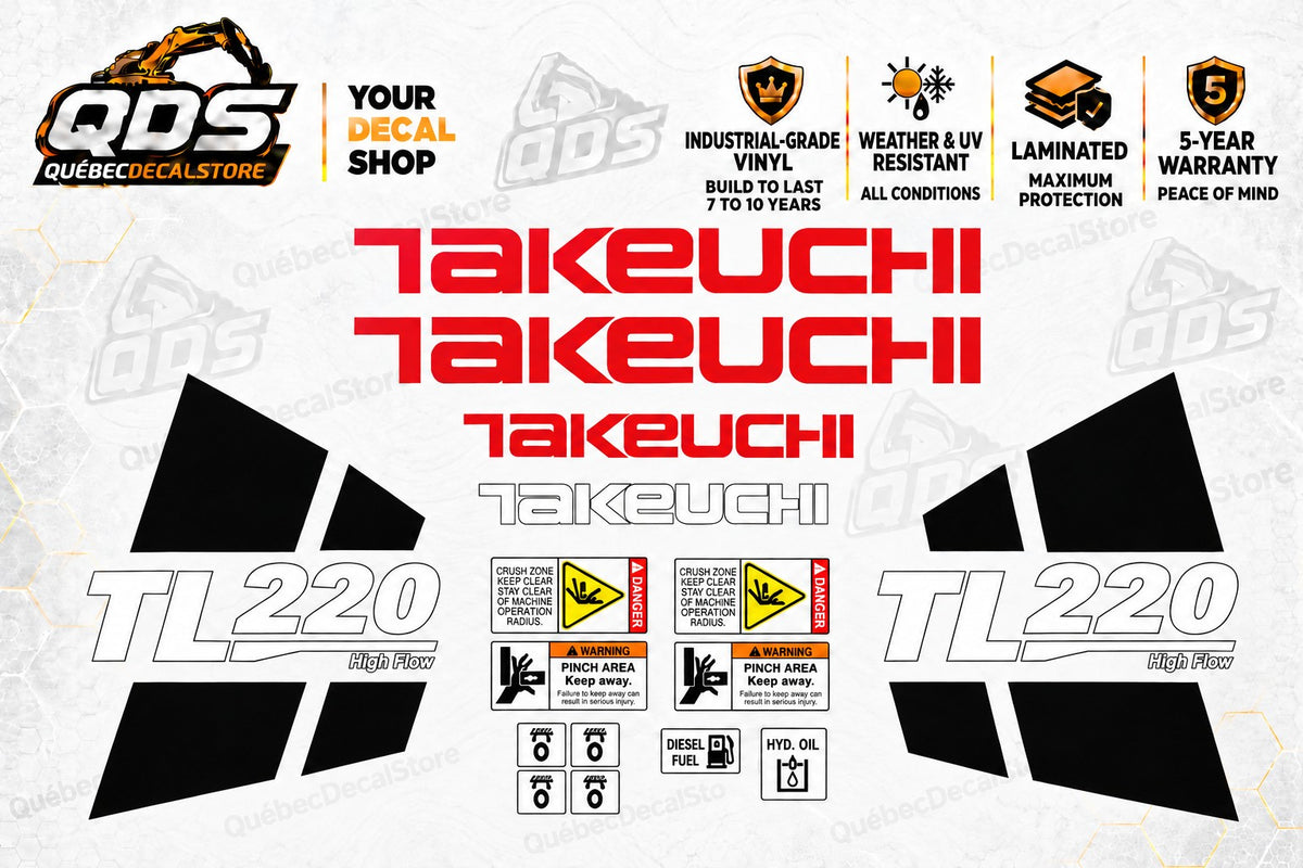 Takeuchi TL220 Compact Track Loader Aftermarket Decal Kit with Safety Labels