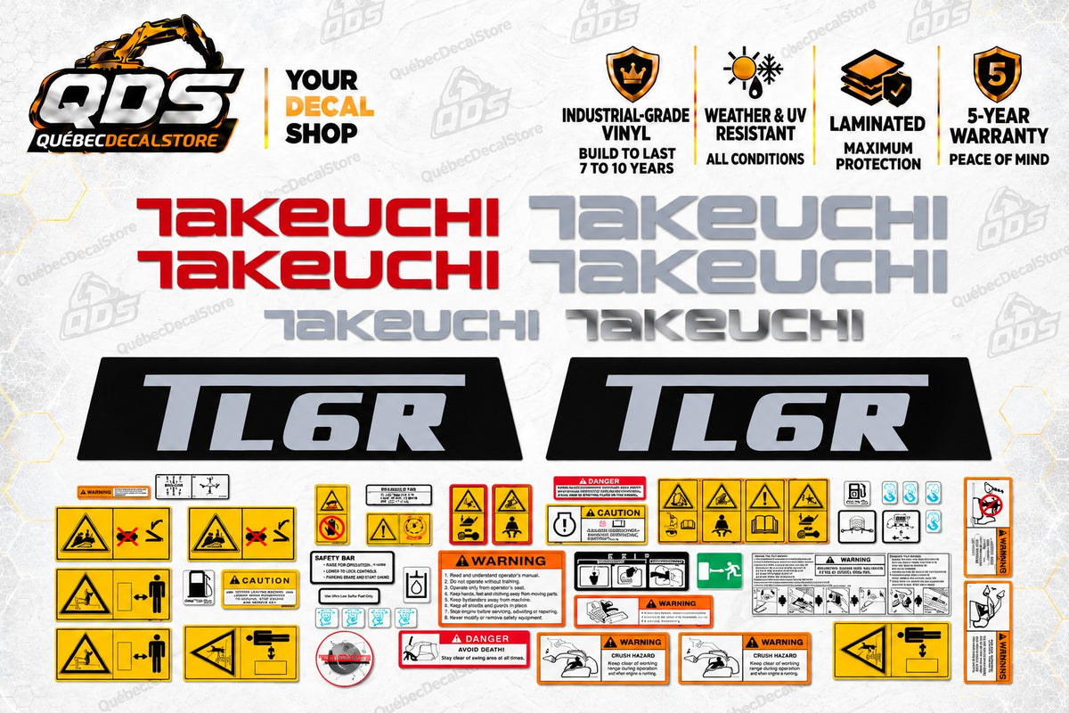 Takeuchi TL6R Compact Track Loader Aftermarket Decal Kit with Safety Labels