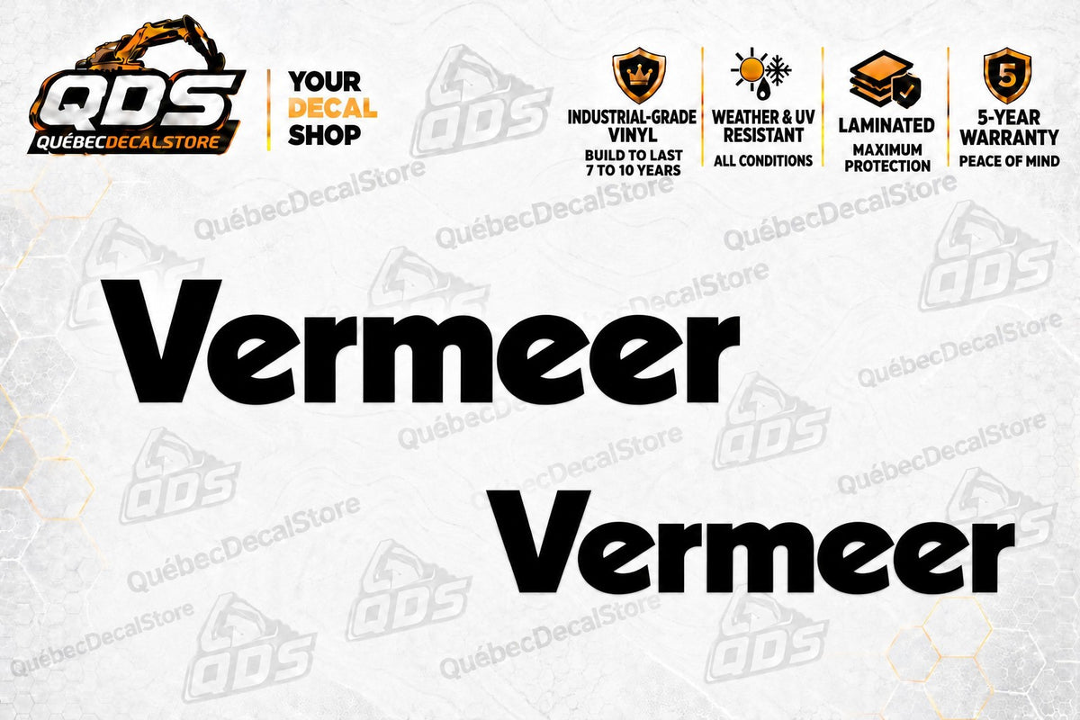 Vermeer Logo Decals – Pair of 2, Black or White, 3–30 in