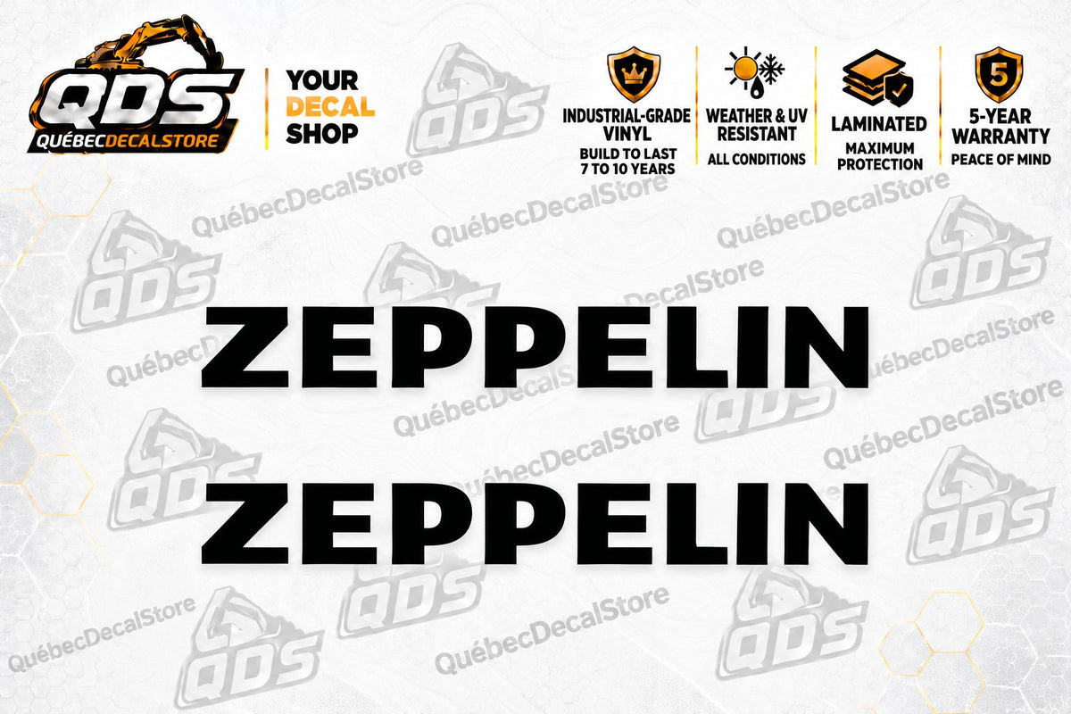 Zeppelin replacement logo decals, pair of two, black shown, black or white choices, 3 to 30 inches — QuébecDecalStore