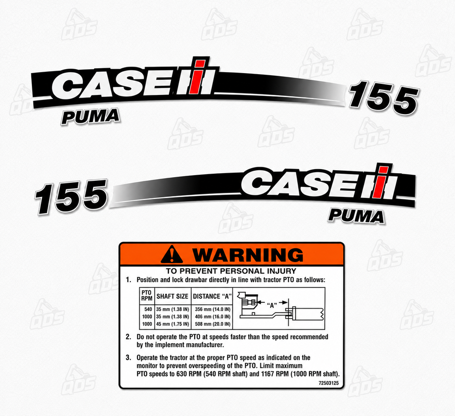 Case 155 Puma Tractor – aftermarket replacement decals shown in the kit