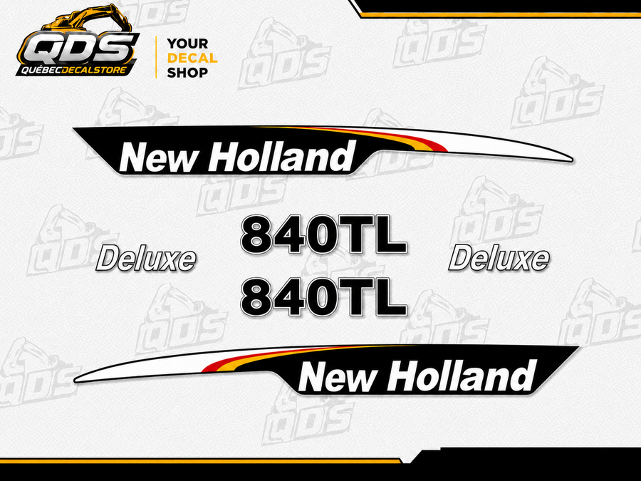 NEW HOLLAND 840TL DELUXE FRONT LOADER – aftermarket replacement decals shown in the kit