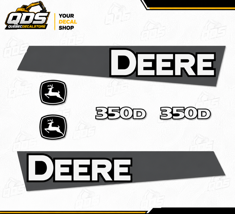 John Deere Articulated Dump Truck 350D – aftermarket replacement decals shown in the kit