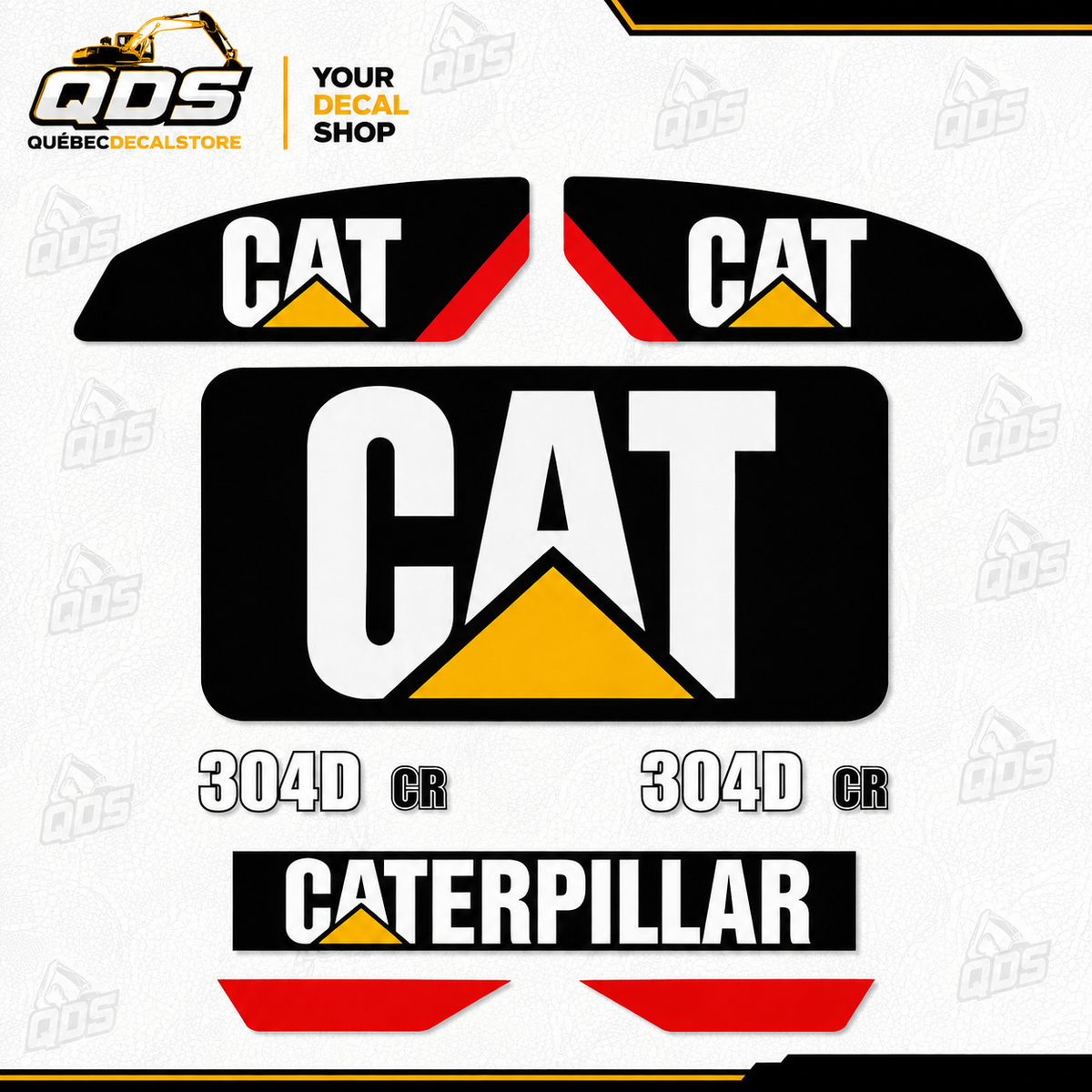 طقم ملصقات بديل لحفارة CAT 304D CR — يتضمن ملصقات السلامة