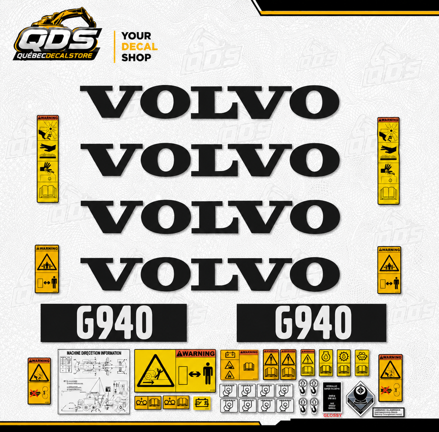 Aftermarket stickerset voor Volvo Grader G940 - Inclusief veiligheidsstickers