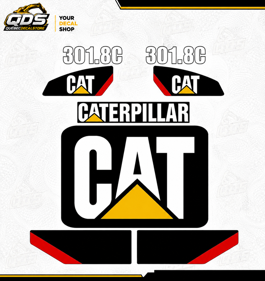 CAT 301.8C – aftermarket replacement decals shown in the kit
