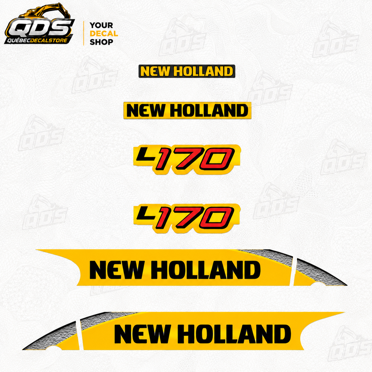 New Holland Skidsteer L170 – aftermarket replacement decals shown in the kit