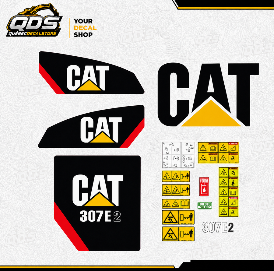 طقم ملصقات بديل لحفارة صغيرة CAT 307E2 — يتضمن ملصقات السلامة