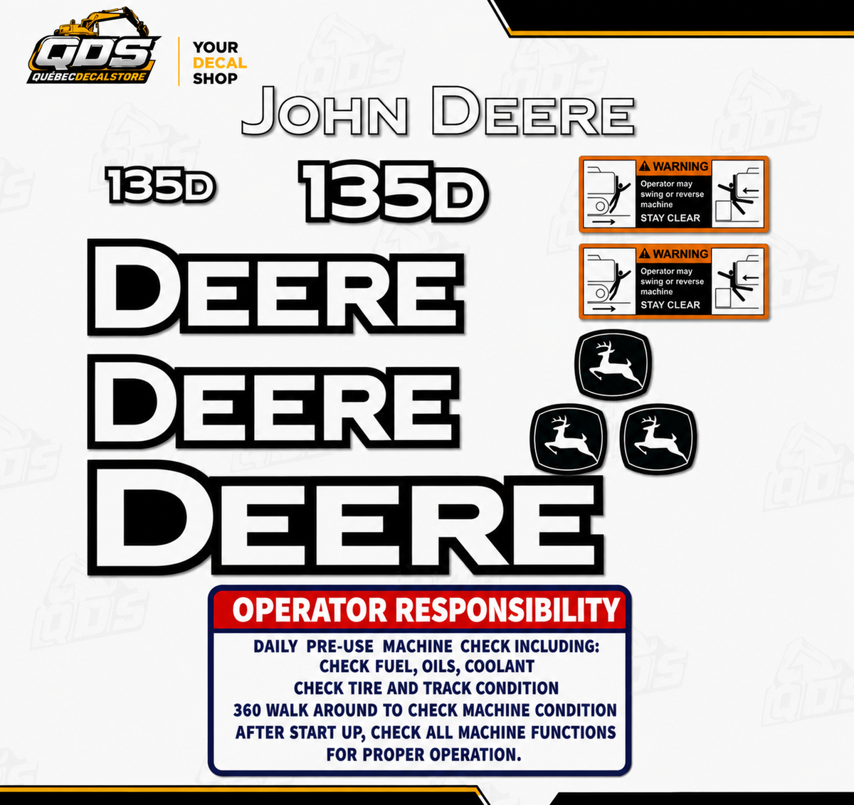 Kit de calcomanías de repuesto para excavadora John Deere 135D