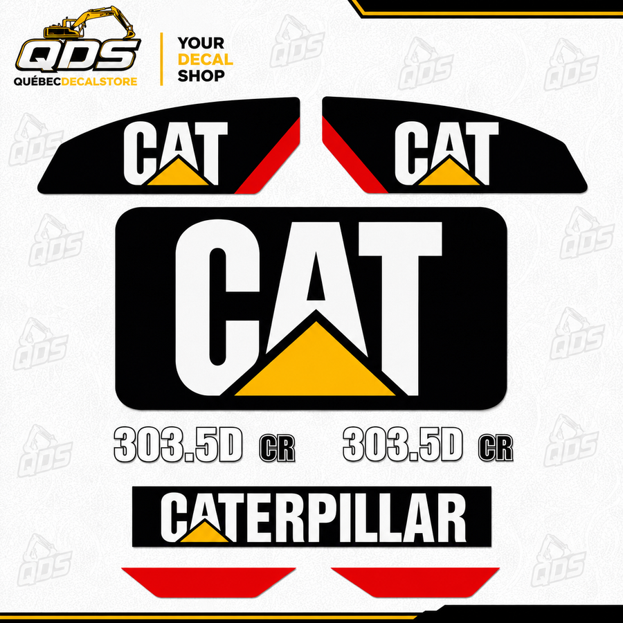 CAT 303,5D CR – aftermarket replacement decals shown in the kit
