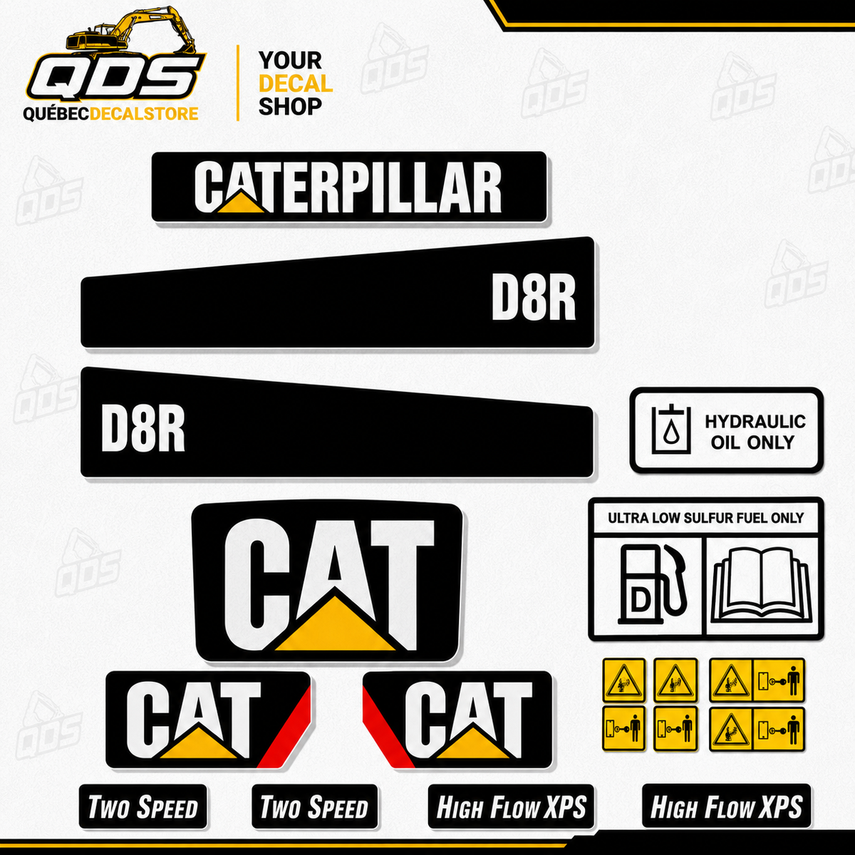 Aftermarket stickerset voor CAT Bulldozer D8R - Inclusief veiligheidsstickers