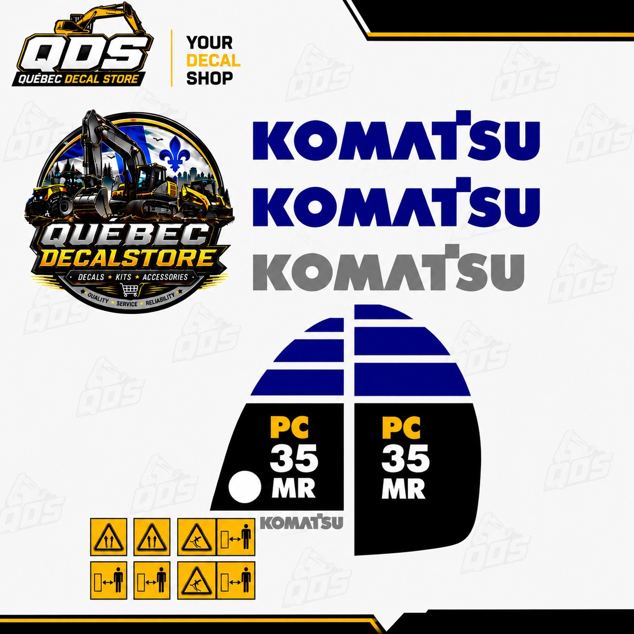 KIT COMPLET POUR MINI PELLE KOMATSU PC35MR Decal Kit / Kit Complet de Décalcomanies