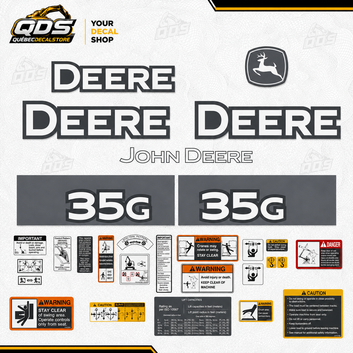 طقم ملصقات بديل لحفارة John Deere 35G