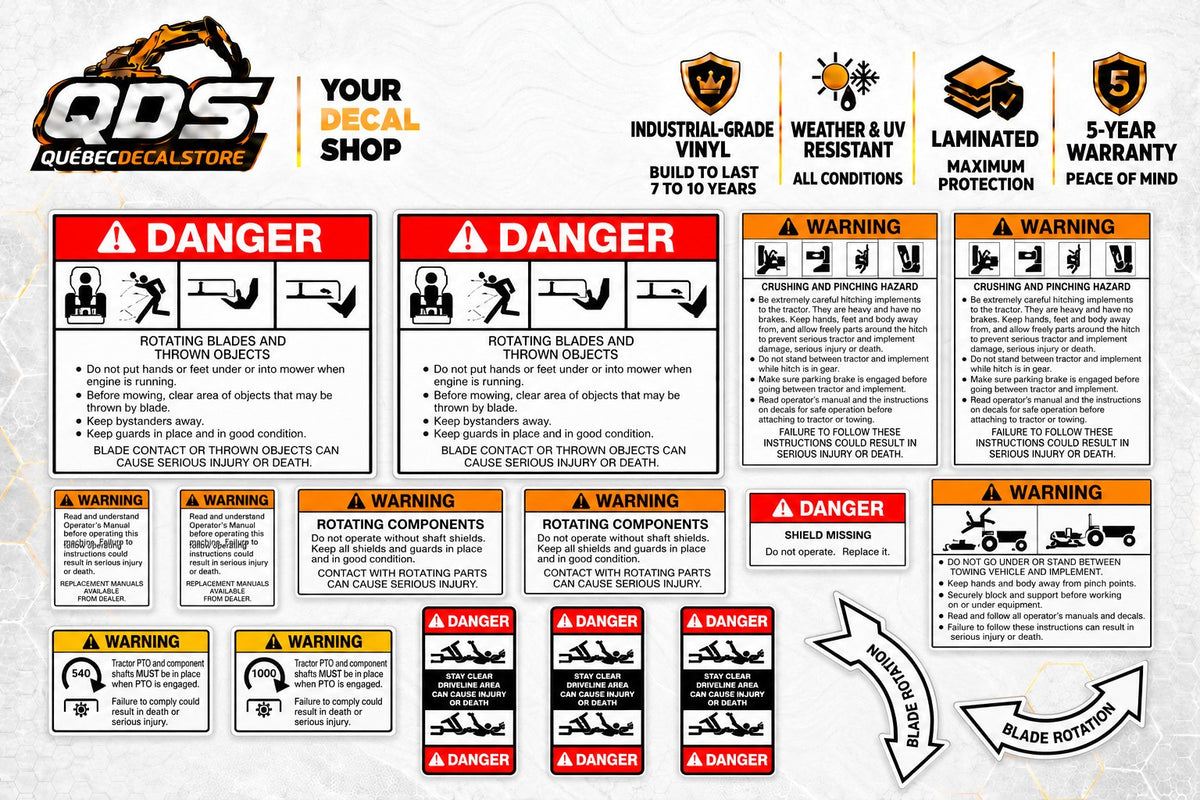 Rotary Brush Cutter Safety Decal Kit – PTO & Blade Warnings
