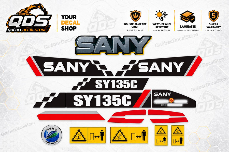 SANY SY135C Excavator Decal Kit – Graphics & Safety Labels