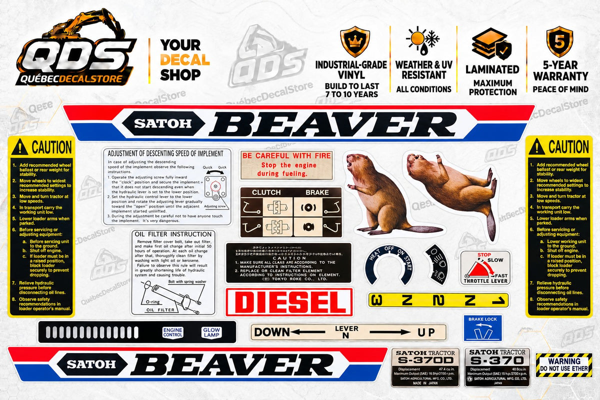 Satoh Beaver S370 / S370D Complete Tractor Decal Kit