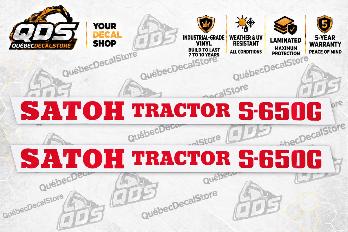 Satoh S650G Hood Decal Pair – Red Letters on White
