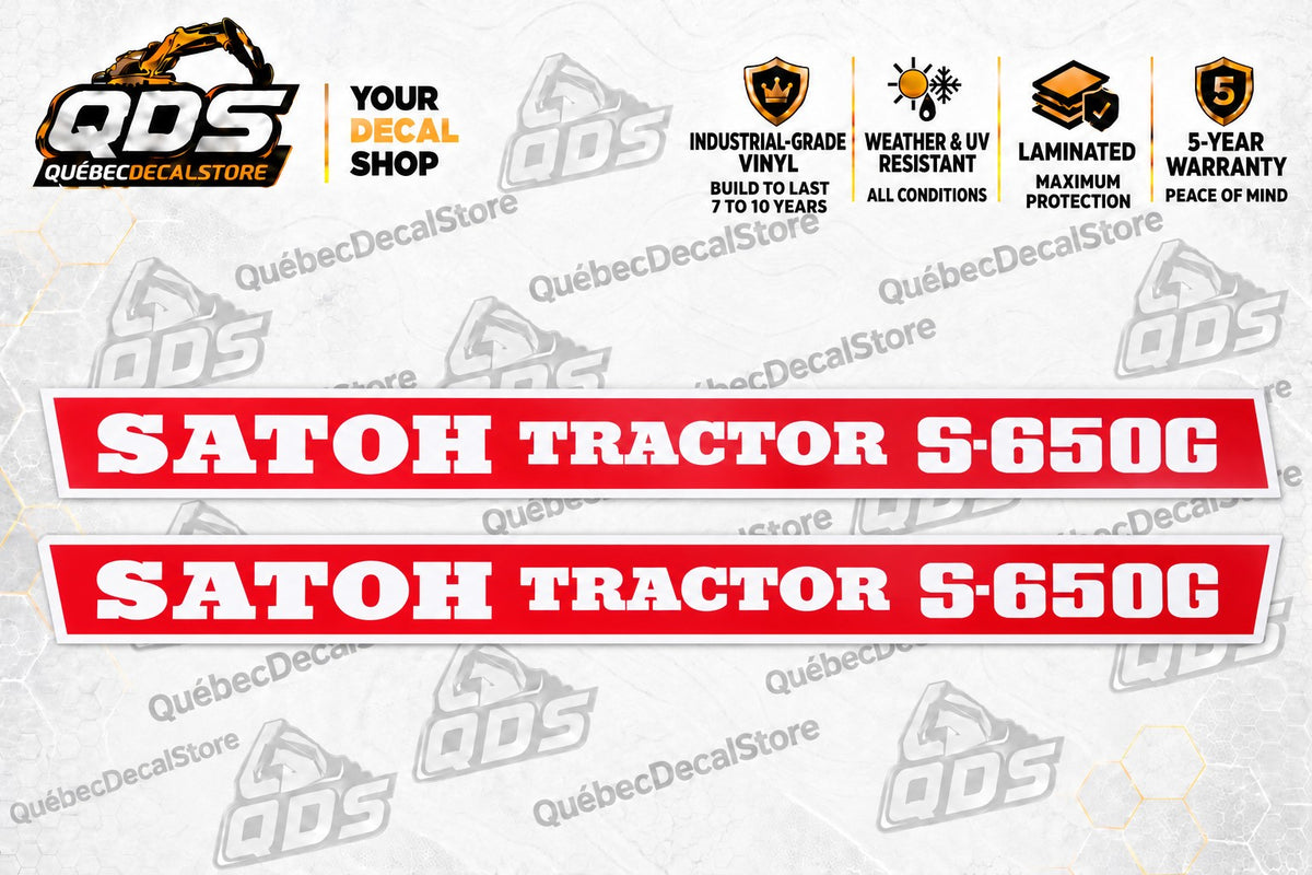 Satoh S650G Hood Decal Pair – White Letters on Red