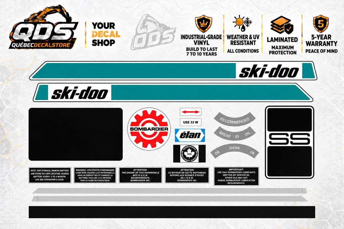 Ski-Doo Elan 1972 Style Decal Kit – Teal & Black