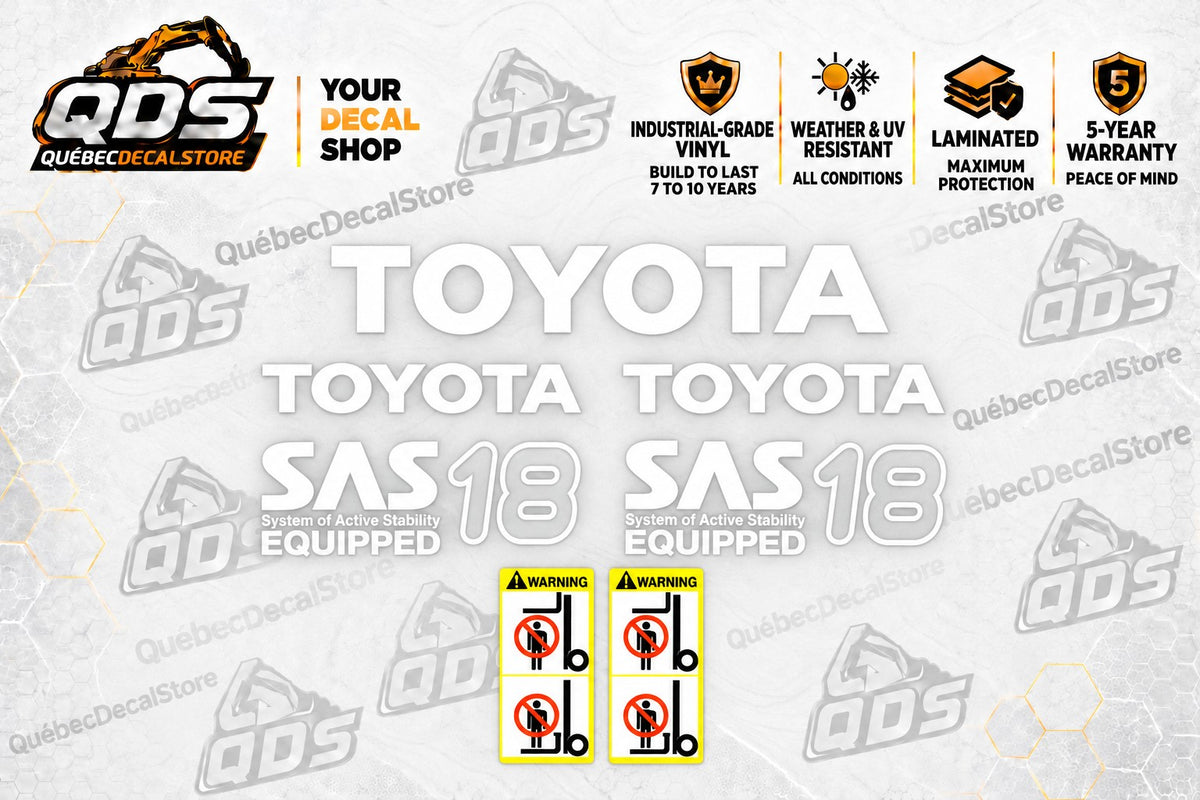 Toyota SAS 18 Forklift Decal Kit – White Graphics