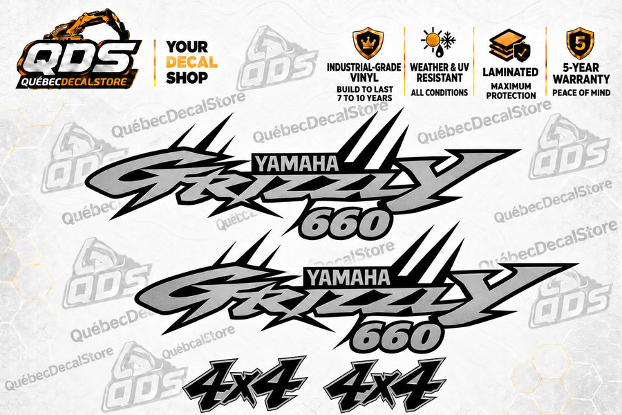 Yamaha Grizzly 660 Decal Kit – Silver & Black
