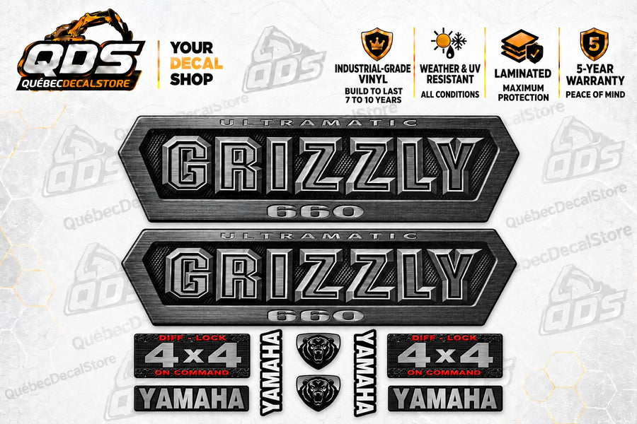 Yamaha Grizzly 660 Ultramatic Decal Kit – Silver, 10 Pieces