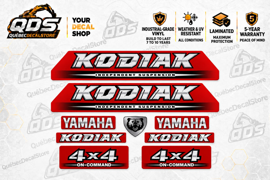 Yamaha Kodiak Decal Kit – Red, 9 Pieces