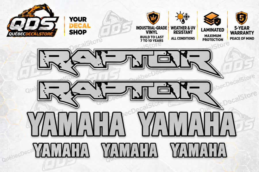 Yamaha Raptor Decal Kit – Silver & Black, 7 Pieces