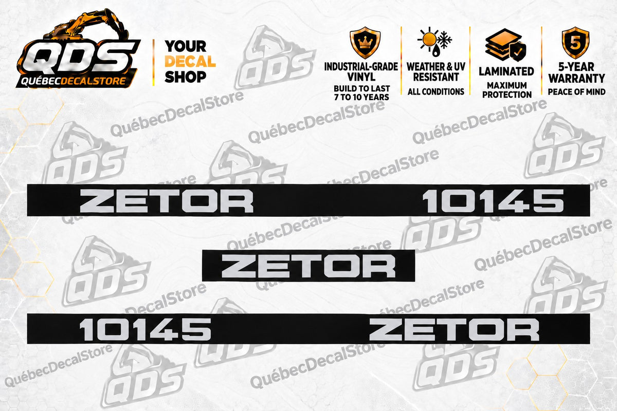 Zetor 10145 Tractor Decal Kit – Silver on Black, 3 Pieces